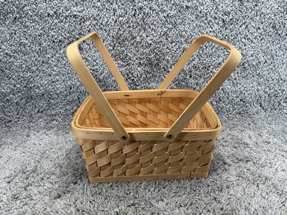 Longaberger Small Handwoven Basket w/ Swing Handles Wood Bottom USA Farmhouse